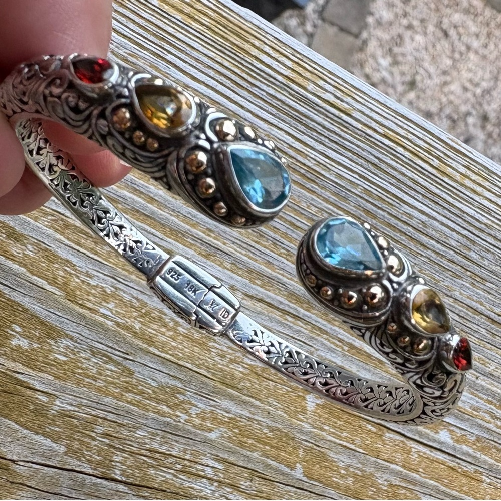 Sterling Silver and Semi-precious Gemstone Women's Bangle Bracelet